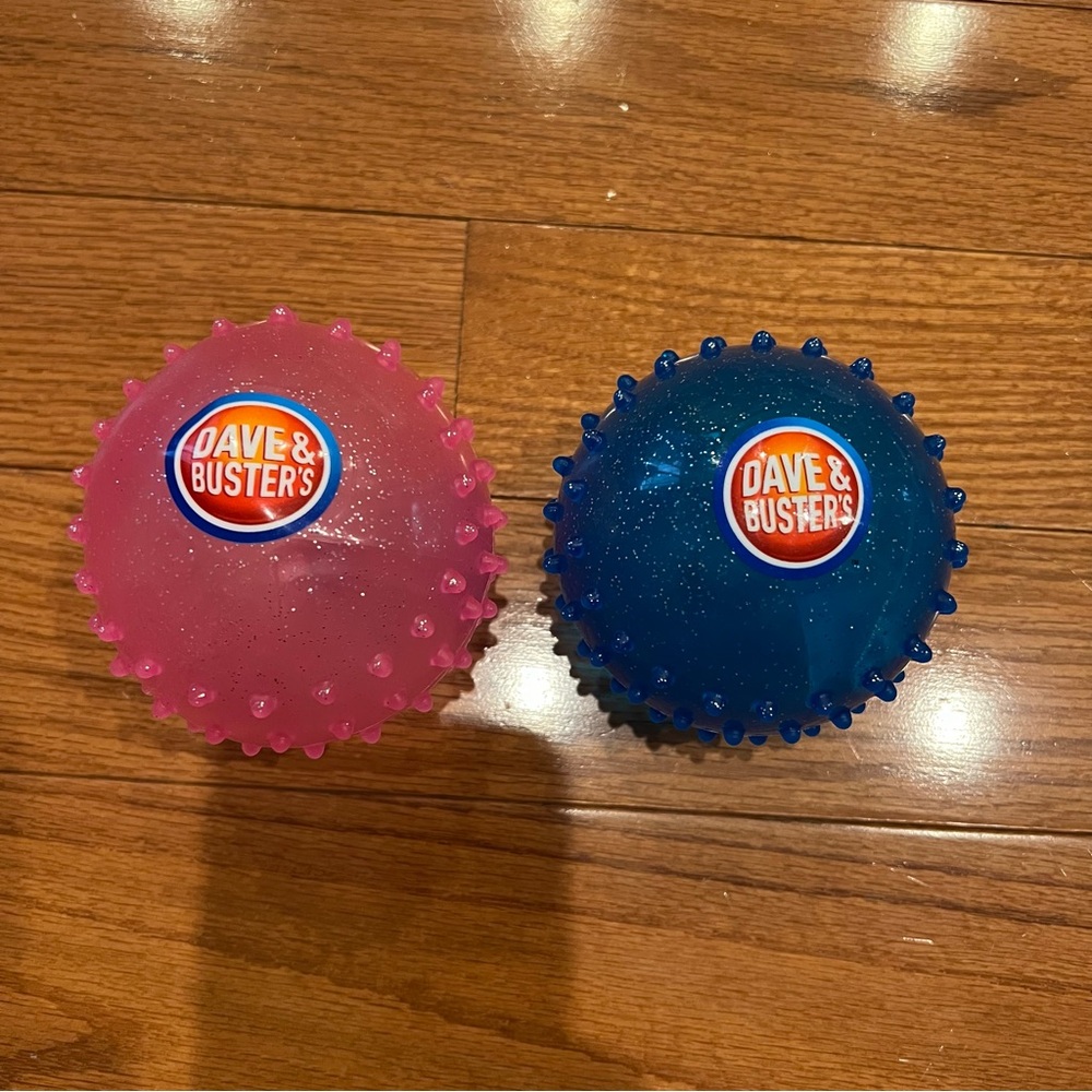 Set of 2 Bouncy Knobby Rubber Balls 4" Spiked Dave & Busters